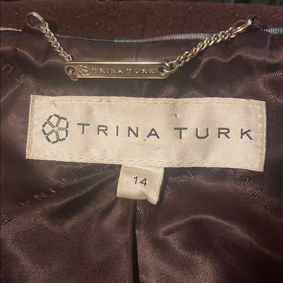 Trina Turk Burgundy Wool Blend Coat. 14 - Picture 2 of 6